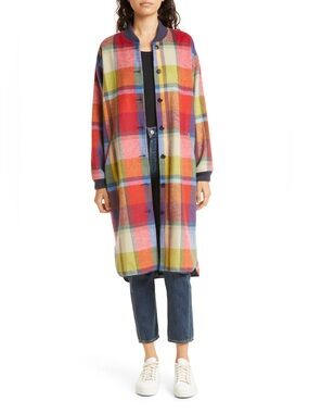 THE GREAT The Long Bomber Plaid Single-Breasted Jacket